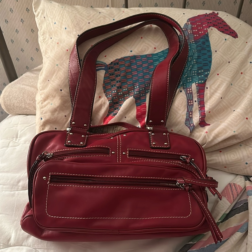 Red leather satchel